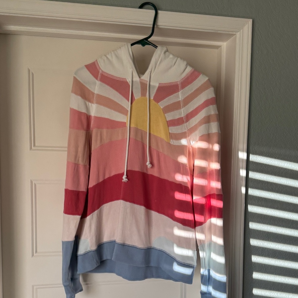 Faherty Sunrise Stripe Hoodie in Pink, Red, Yellow, Blue, Cream